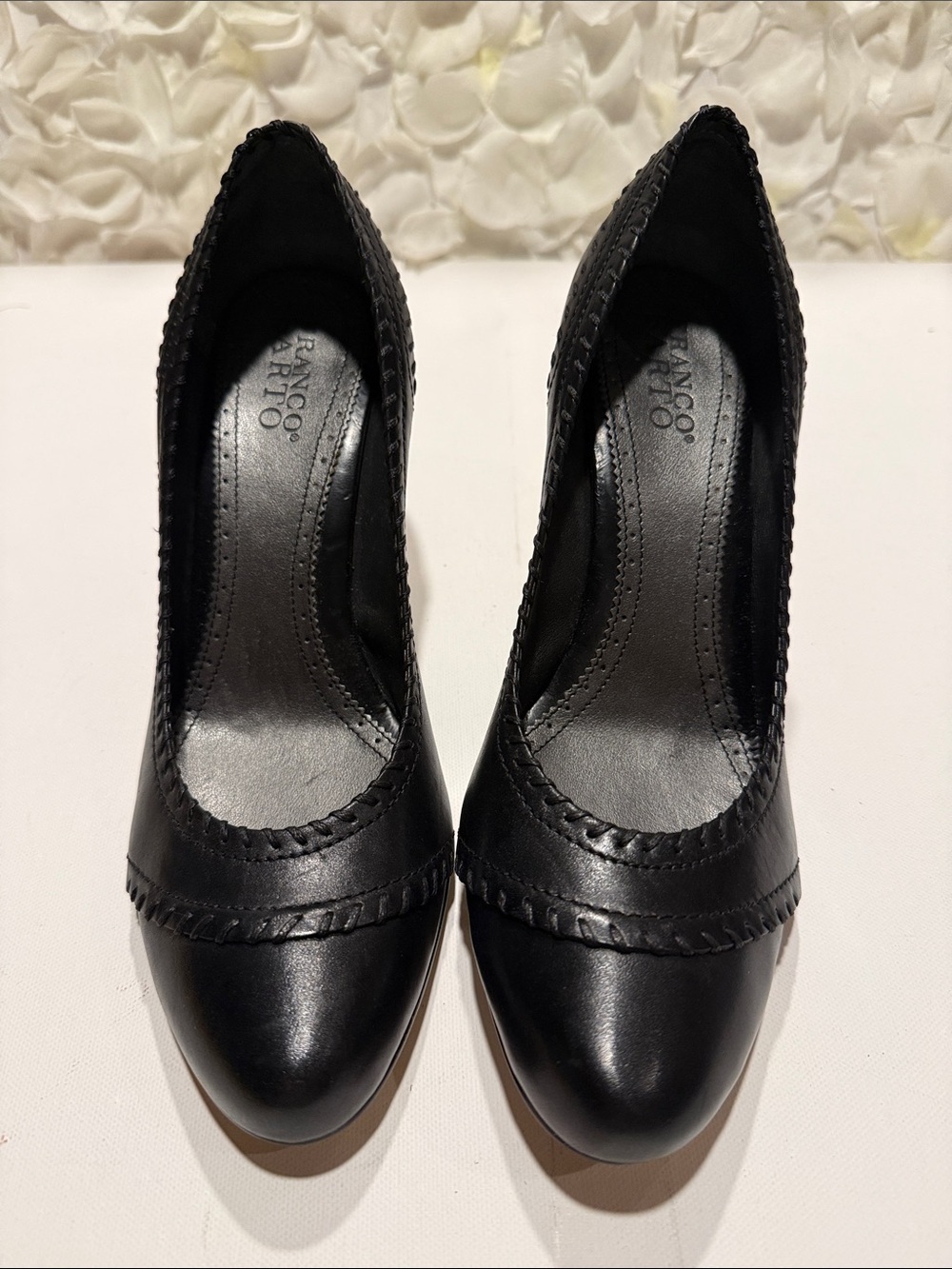 Franco Sarto Black Braided-Trim Leather Pumps